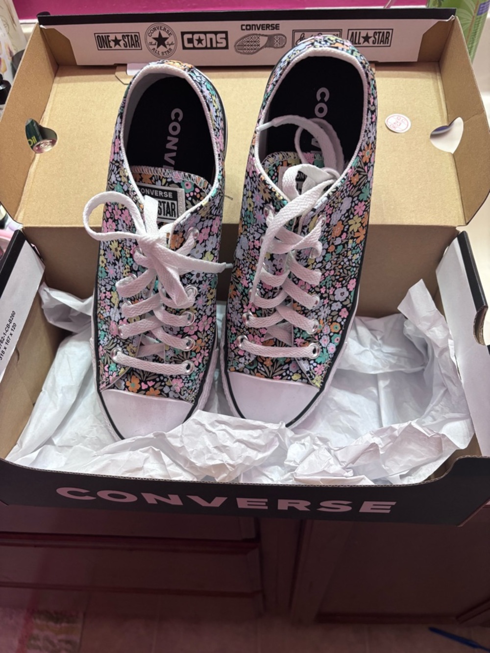 Converse Kids Floral Low Top Sneakers - White, Pink, Yellow, Green, Blue
